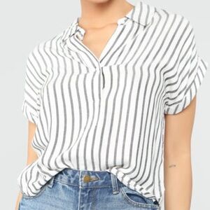 Fashion Nova Monochrome Striped Button Down Shirt